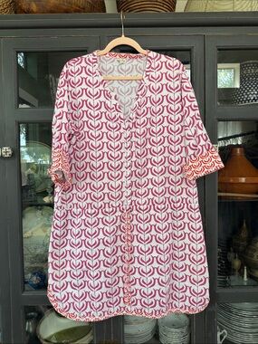 Hatley Pink Patterned Button-Front Tunic/Dress - XL